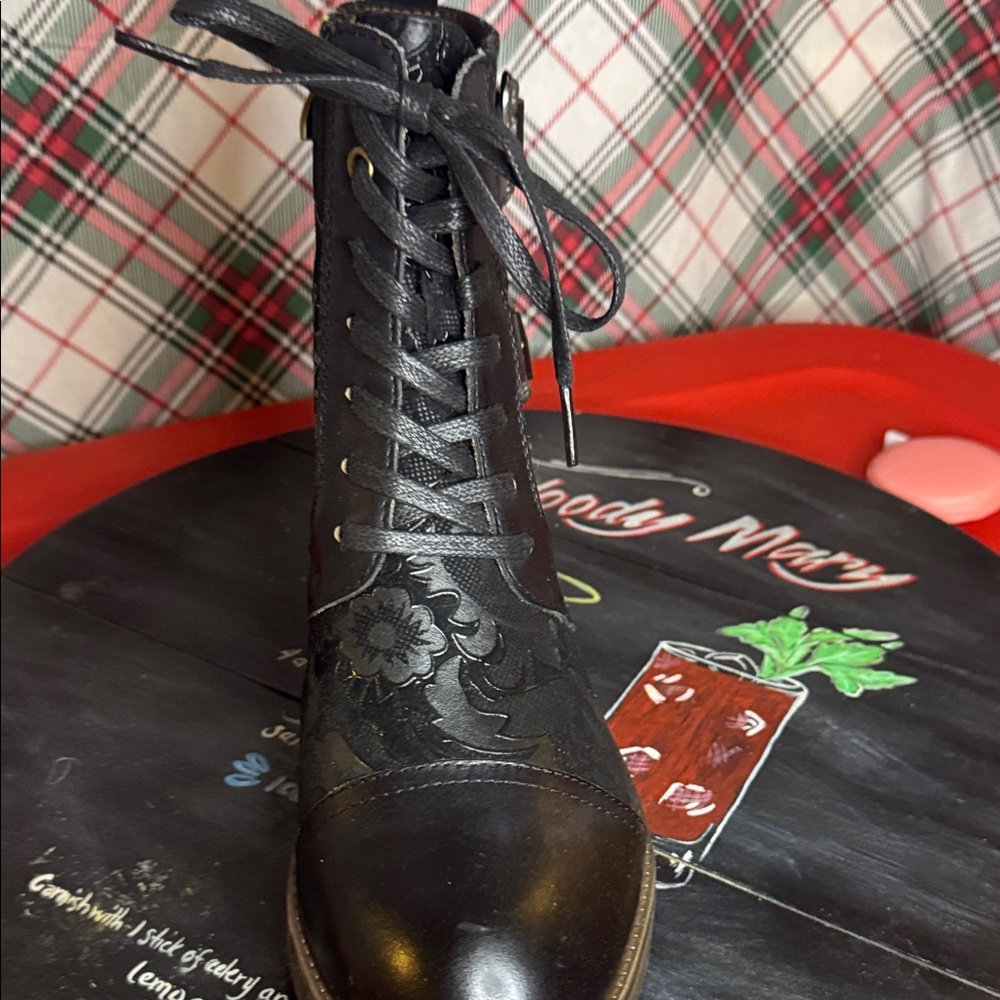 Black Lace-Up Ankle Boots - Picture 2 of 11
